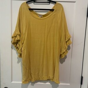 Umgee Yellow Ruffled Short Sleeve Blouse